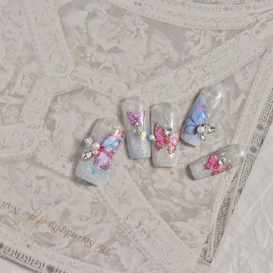 1pcs 5D Luxury Kawaii Butterfly Nail Stickers Japanese Glitter Shell Aurora Nail Art Decorations Decals DIY Manicure Slider Foil