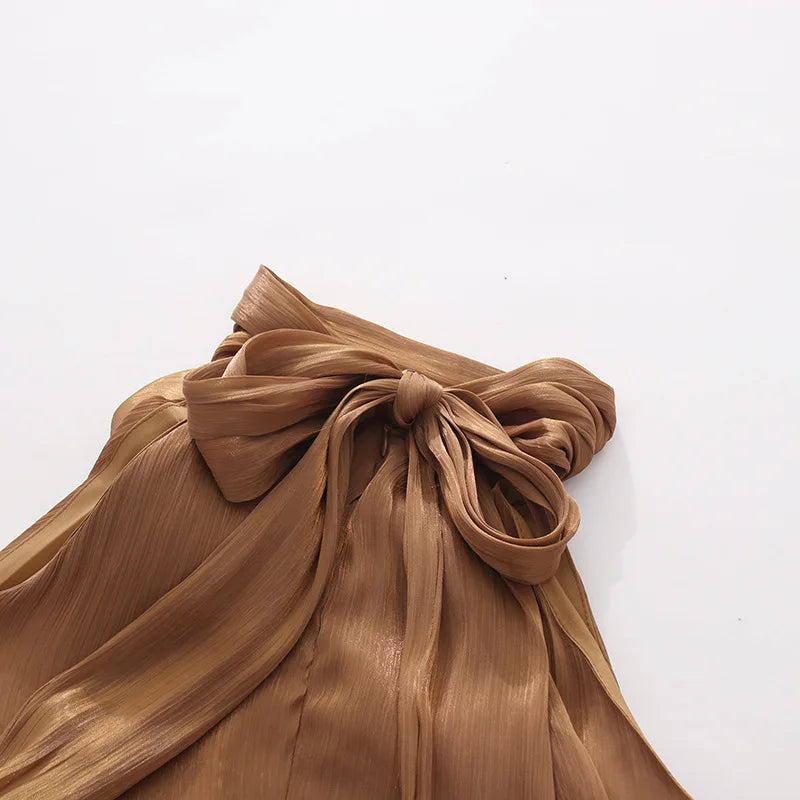 2026 New Halter Neck Evening Dress with 3D Rose, Ruffled Chiffon Maxi Gown, Elegant A-Line Formal Party Dress for Wedding Guest,