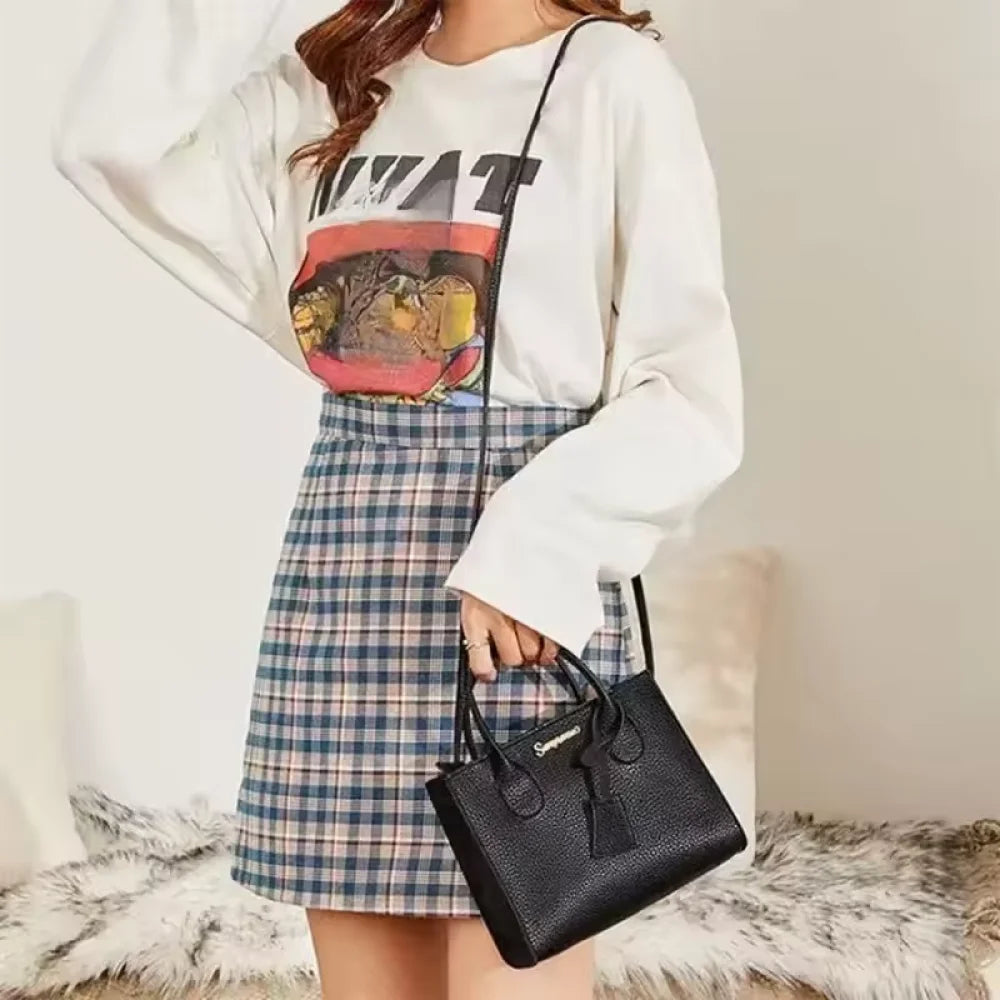 Single-shoulder Crossbody Handheld Triple-use Satchel Portable Leisure Bag Solid Color Lychee Grain Ladies Handbags ﻿