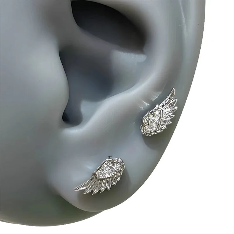 Creative Angel Wings Earrings Stud For Women'S Luxury Zircon Shiny Crystal Cross Silver Color Earrings Studs Fashion Jewelry Gifts
