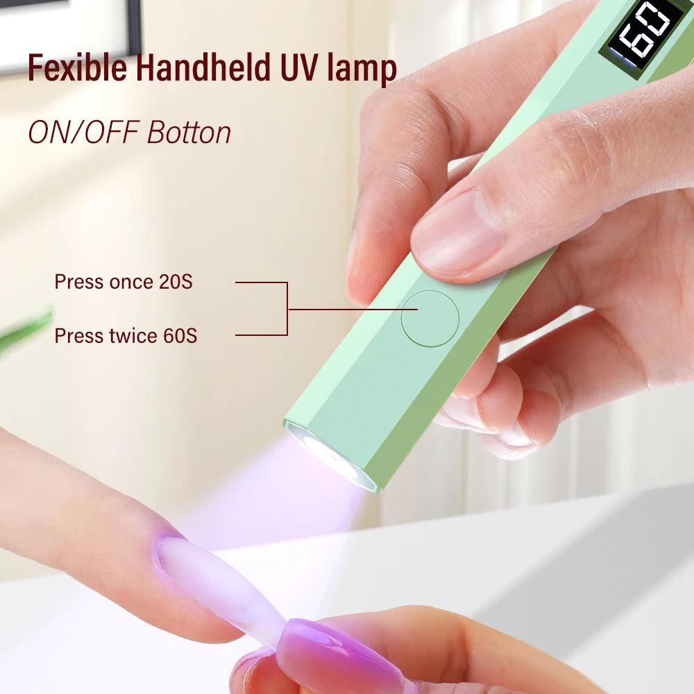 YIKOOLIN Portable Rechargeable UV LED Nail Dryer Mini Gel Polish Curing Lamp 2 Timing Modes USB Charging Manicure Tool Home Use