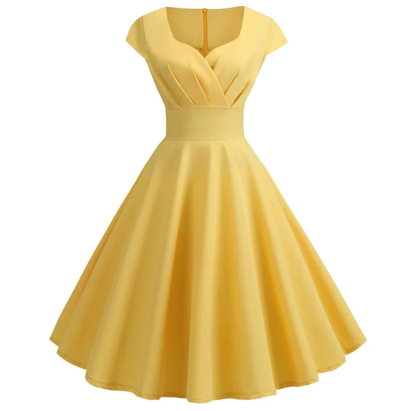 Women's Vintage V-Neck Pink Midi Dress