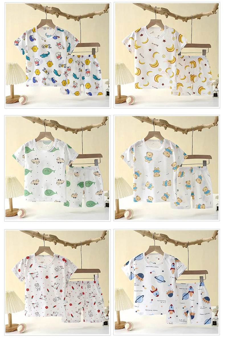 Wistful Smile Children's Cotton Pajama Set - Short Sleeve Cartoon