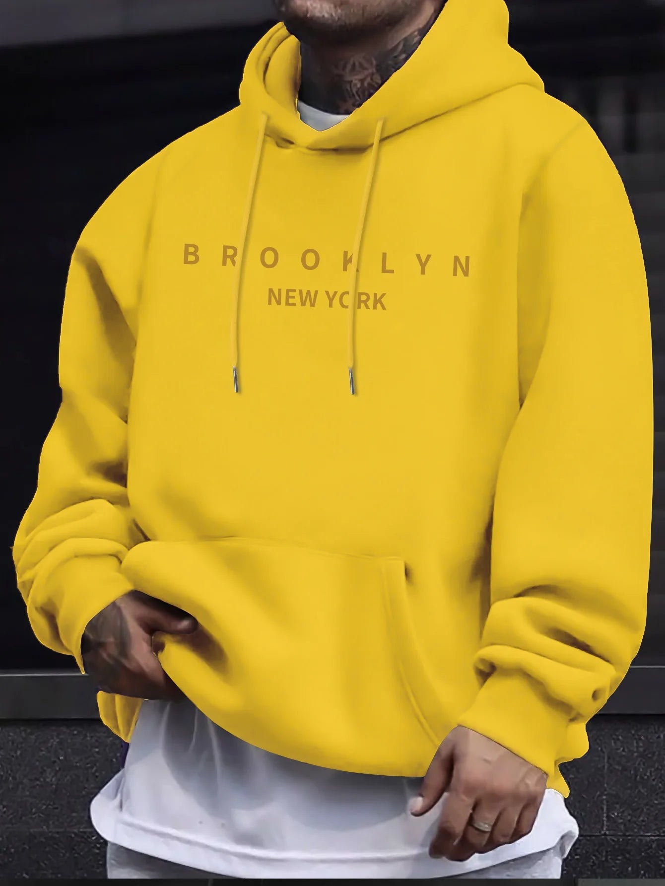 Men's autumn and winter casual fashionable loose brooklyn letter print long sleeved hooded warm sports pullover