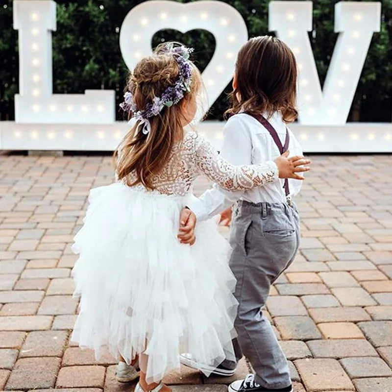 Princess Girls Festival Dress for 6m To 13 Years Old Elegant Flower Girl Vacation Layered Dress Lace Backless Evening Dresses