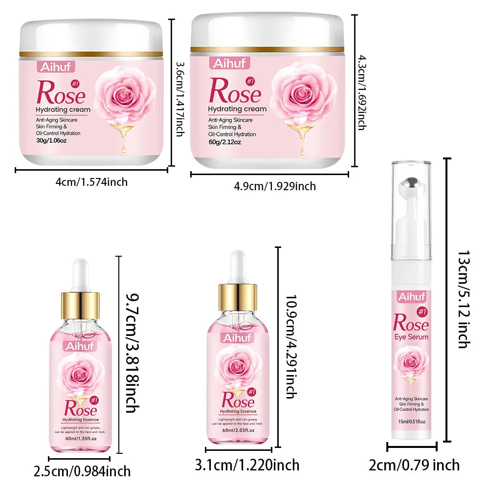 AIHUF Anti-Aging Facial Skincare Set with Rose Day Night Cream And Eye Cream for Dark Circles Puffiness Moisturizing And Firming