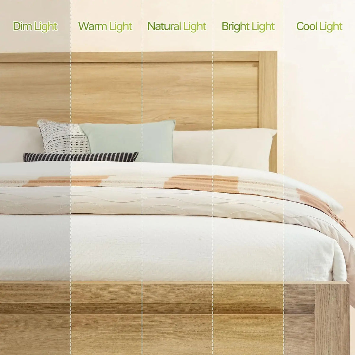 Mid-Century Queen Bed Frame Headboard Wood Slat Support Noise Free No Box Spring 1000Lb Easy Assembly Oak, Customized