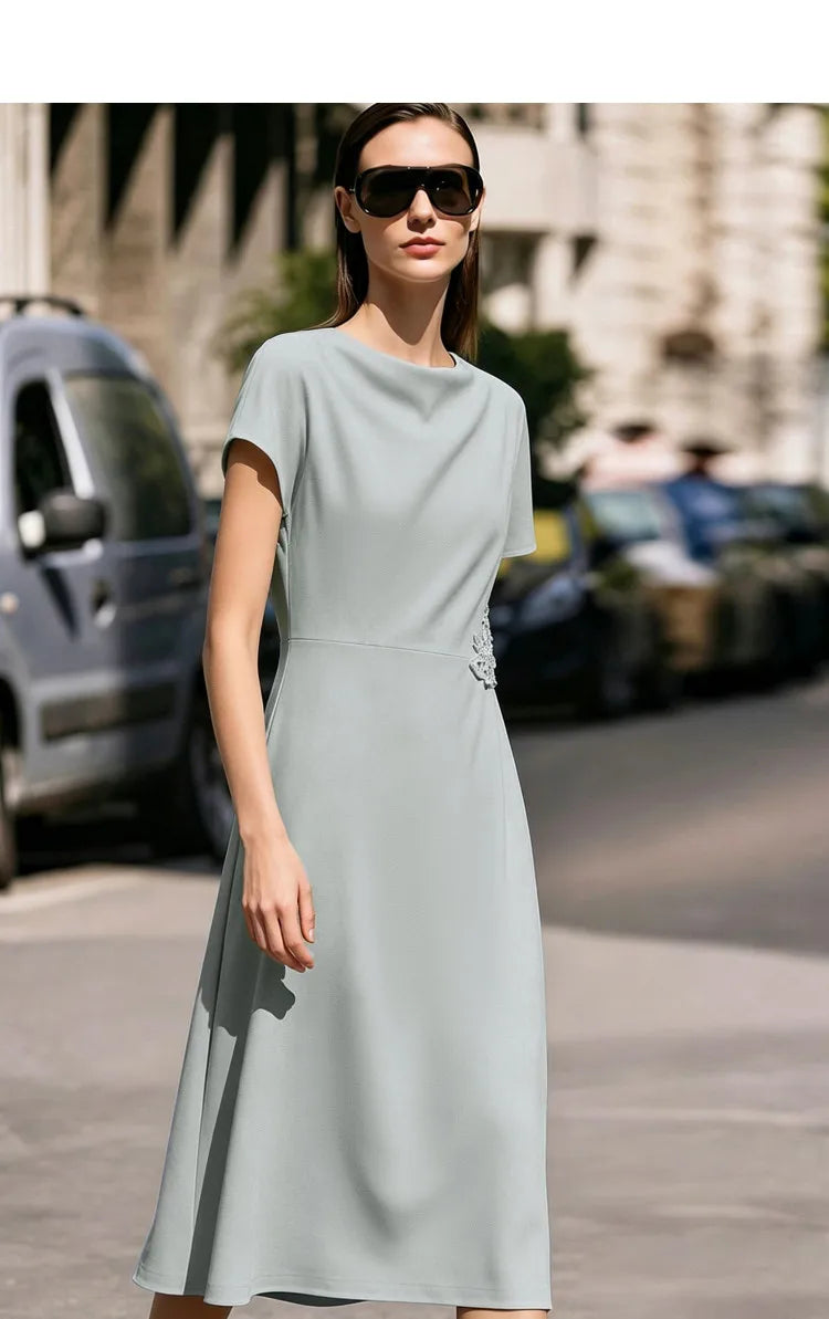 Amii Women’s Dress 2026 Summer New Asymmetric Dolman Sleeve Cowl Neck Lace Slim Fit Elegant Midi A-Line Dress For Women 12642108