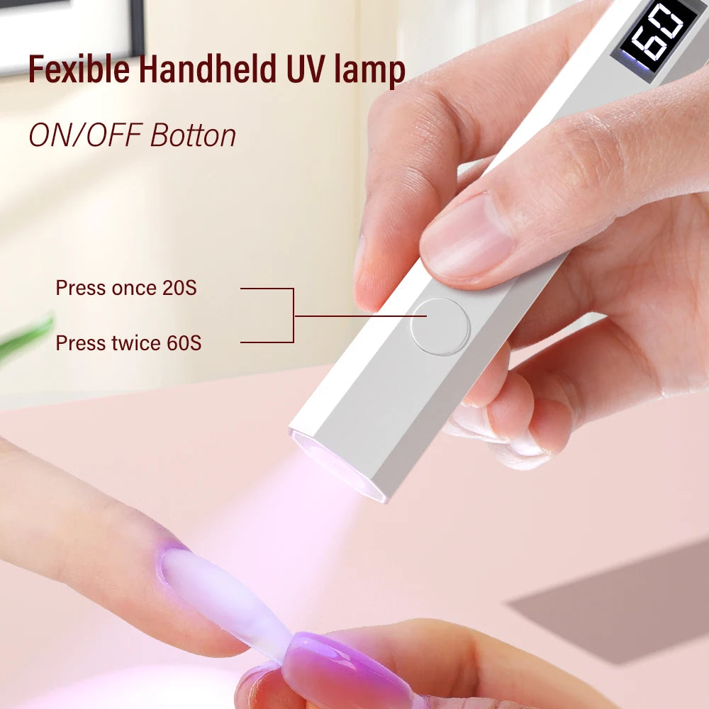 YIKOOLIN Rechargeable Handheld UV LED Nail Lamp 3W Portable Mini Gel Polish Dryer 2 Timer Setting USB Charging Manicure Tool Hom