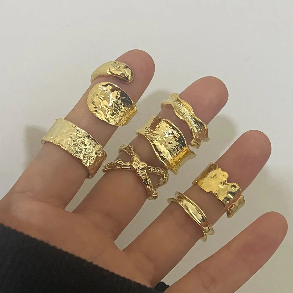 BF CLUB Silver Color Rings for Women Fashion Geometric Handmade Irregular Shinning Gold Ring Party Christmas Gift
