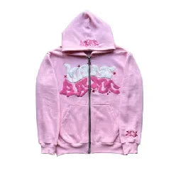 Men's Retro American Letter Zipper Printed Hooded Sweatshirt, Unisex Autumn and Winter Open Cardigan