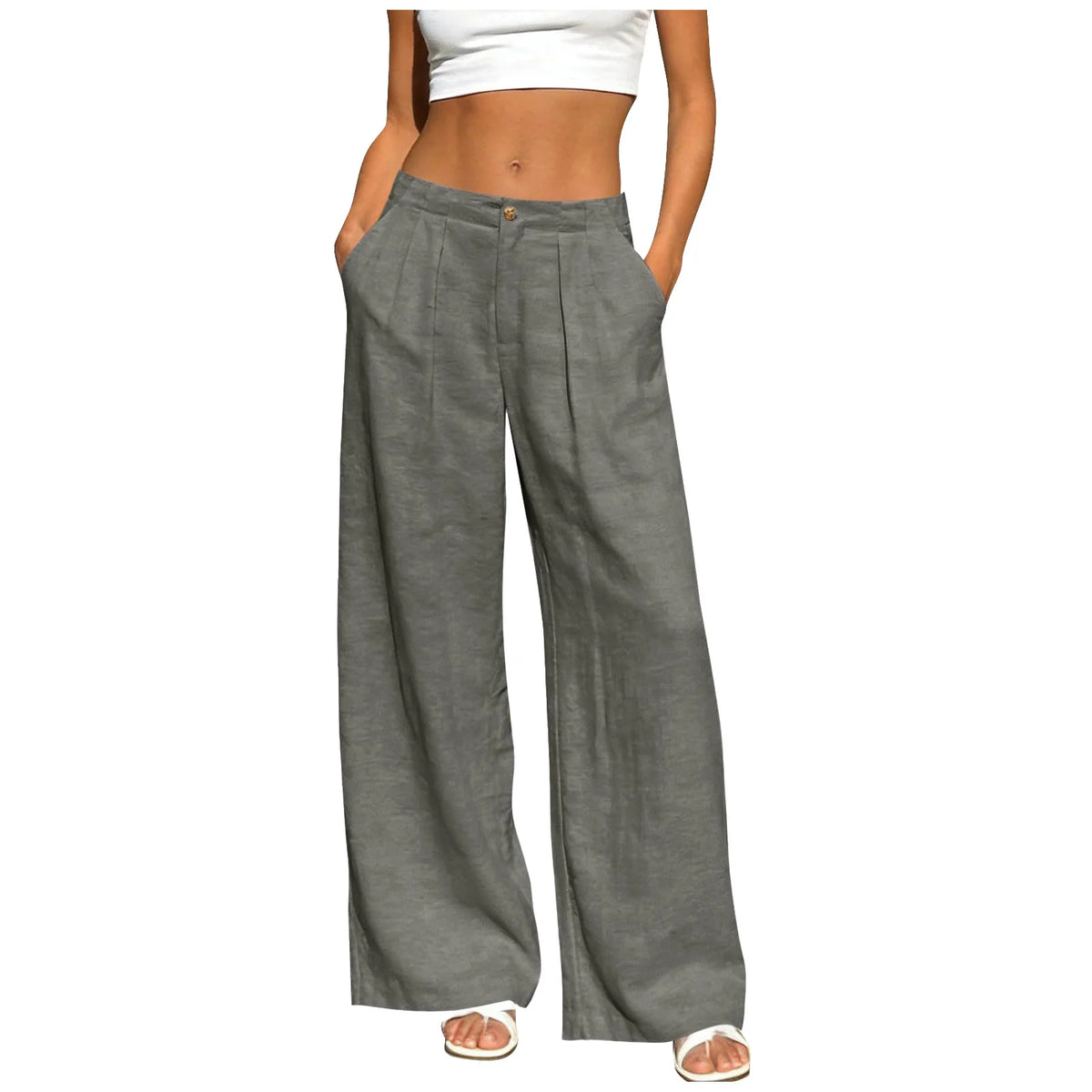 Women's Wide Leg Trousers - Lightweight Solid Casual Pants with Pockets