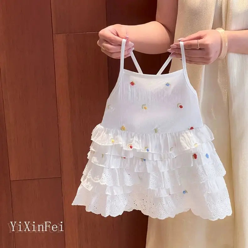 26 Girls Baby Summer Clothing Sweet Lace Embroidery Slip Backless Princess Dresses,Kids Children Birthday Clothes Vestidos 0-5Y