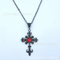 Gothic Black Ruby Cross Pendant Men'S Women'S'S Necklace European And American Retro Fashion Jewelry Gifts