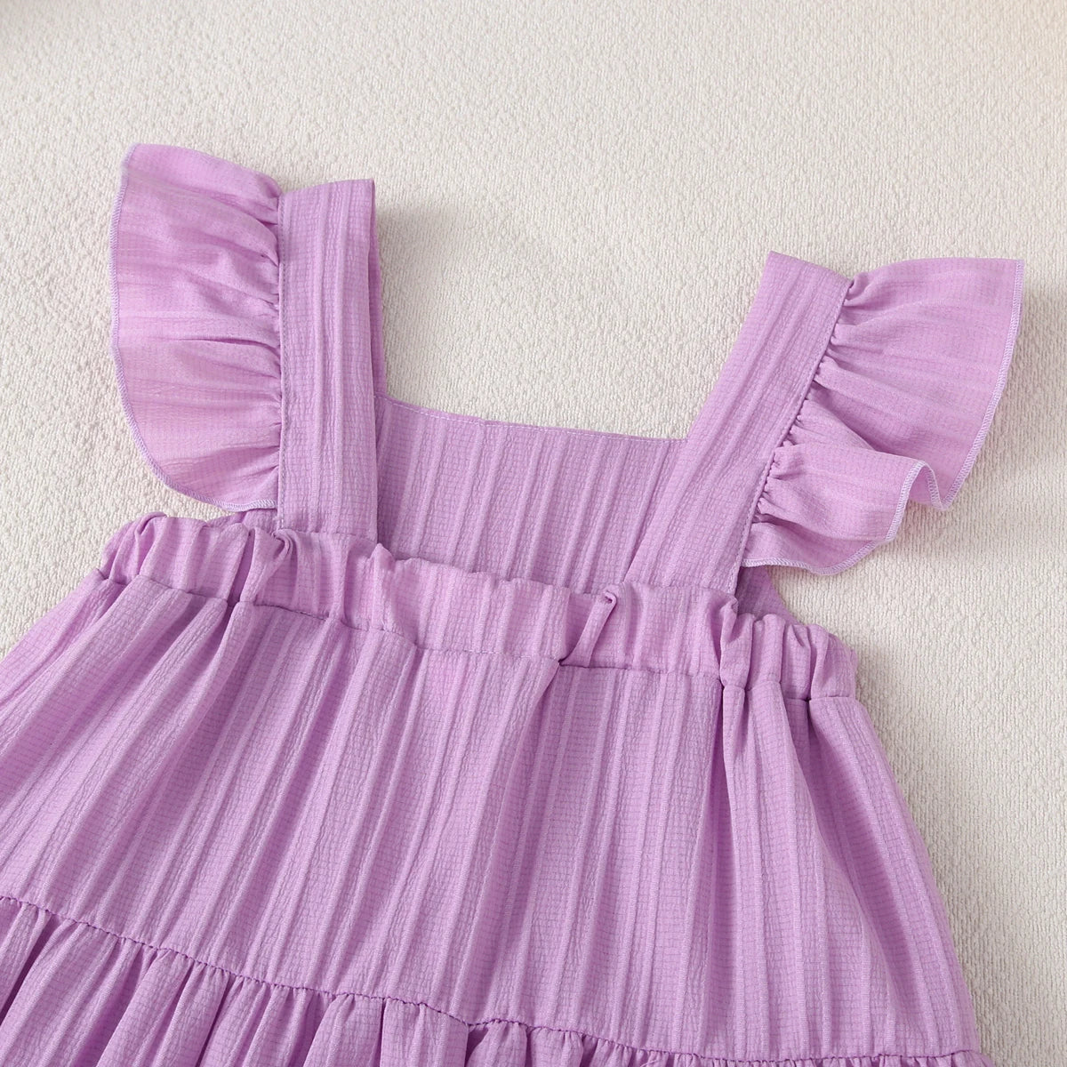 Girls Cake Princess Dress Solid Color Suspender Flying Sleeve Pink Dress Casual Kids Clothes Fashion Summer Wear