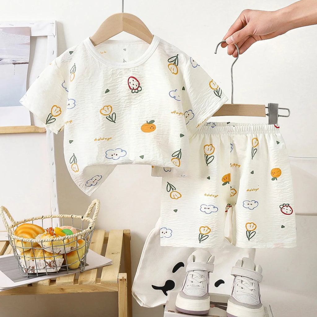 Baby Boy Set Summer Boys Short Sleeved Shorts Loose Stylish Two Piece Suits Girls Short Sleeved Suits Home Clothes 한국 아동복 2025