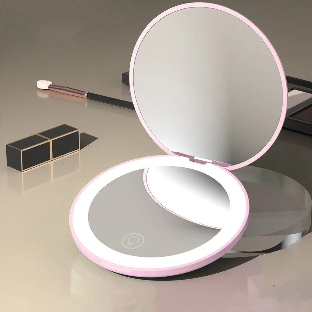 Pocket Mirror With Led Light Compact Makeup Mirror Small Mirrors Wholesale Mini Hand Folding Cute Mirror With Magnification