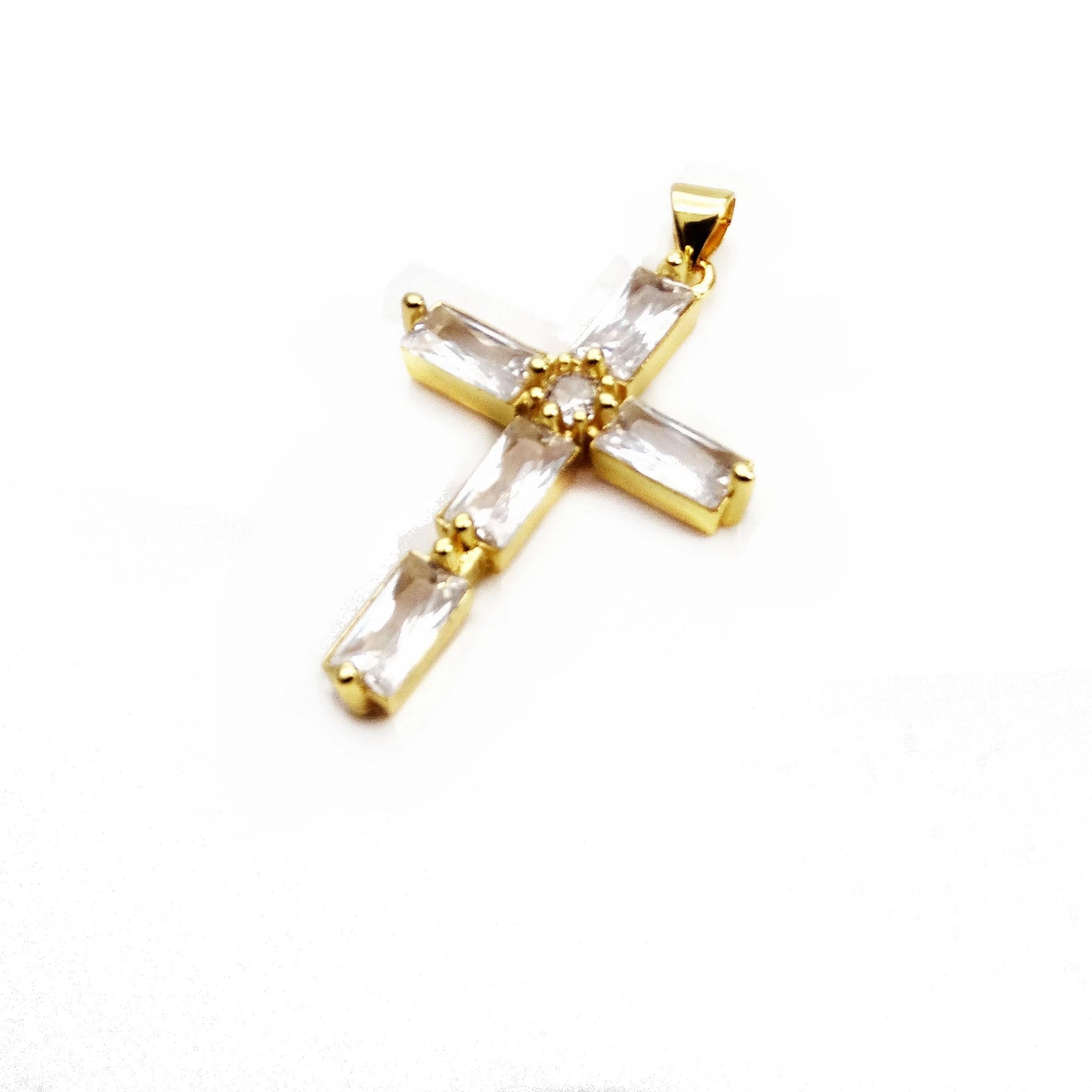 Cross Pendant Gold Plated With Sparkling Multicolor Microlaid CZ For Women Brass Charm Necklace Making