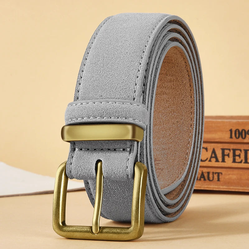 Luxury Suede Cowhide Leather Belt For Women'S, Vintage Style With Gold Buckle, 3.5Cm Wide Waistband For Dresses & Jeans 2042