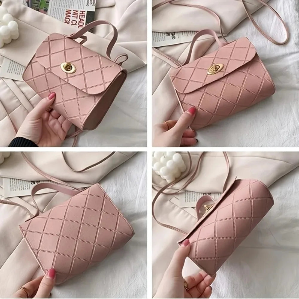 Korean Style Diamond Quilted Square Bag for Women Trendy Top Handle Crossbody Bag  Chain Underarm Purse Fashion Shoulder Bag