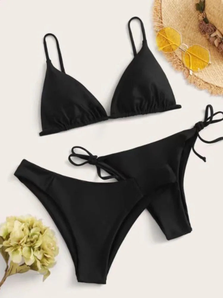 3-Piece Women's Bikini Set, Push-Up Swimsuit with 2 Bottoms
