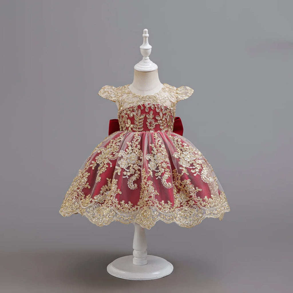 HETISO Children's Dress Princess Embroidery Lace Flower Girls Holiday Party Ball Gown Little Kids Summer Costume 1-6Y