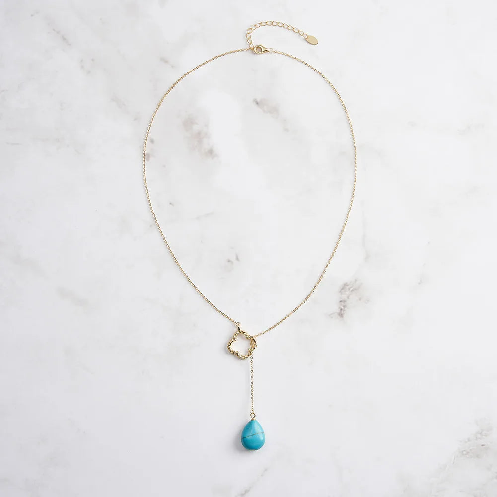 ORSA JEWELS Bohemia Turquoise Stone Pendant Necklace 925 Silver for Women Clavicle Chain Delicate Wedding Party Jewelry GMN47