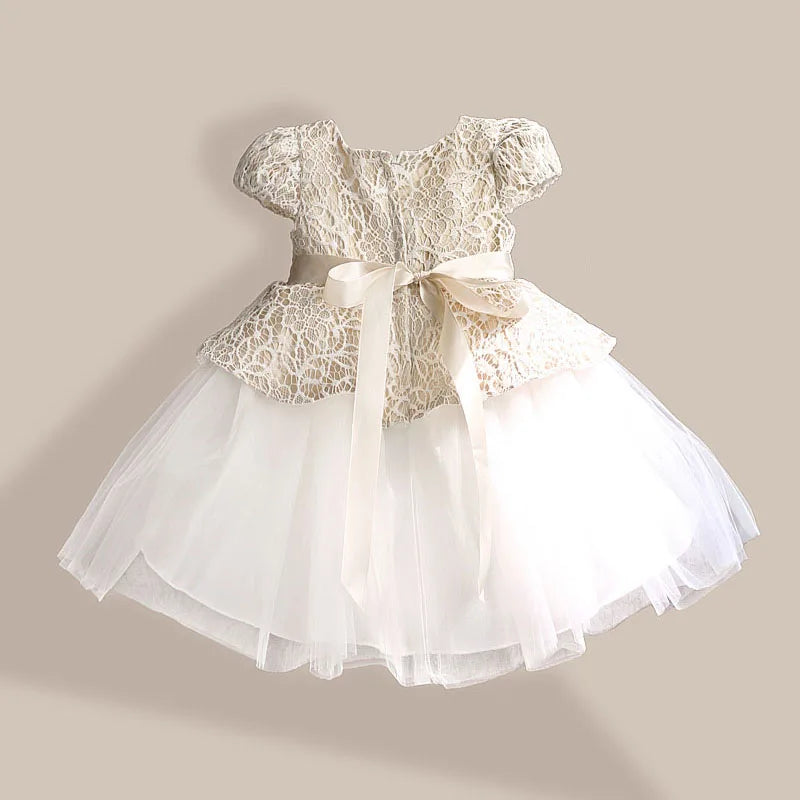 HETISO Lace Flower Girl Dress TUTU style Silk Belt Princess Kids Dresses 3 colors leopard Girls Party Dress for 1-6T