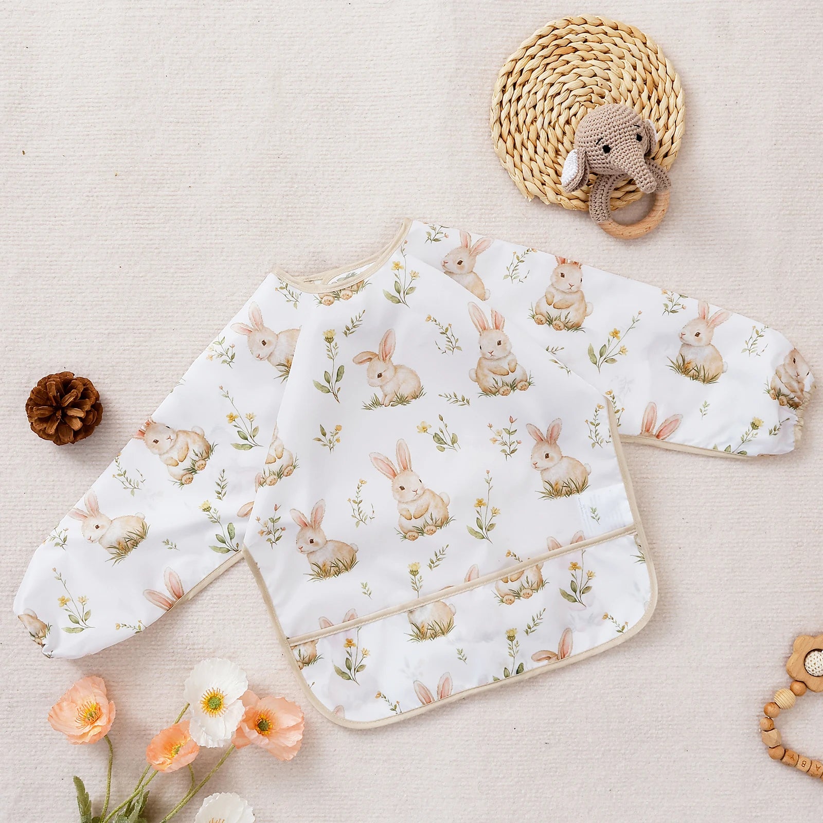 Elinfant Long Sleeve Waterproof Feeding Bibs for Babies Easy Clean Washable Burp Cloth