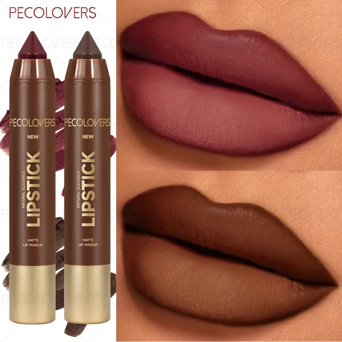 PECOLOVERS Matte Velvet Lip Liner Pencil - Reddish Brown