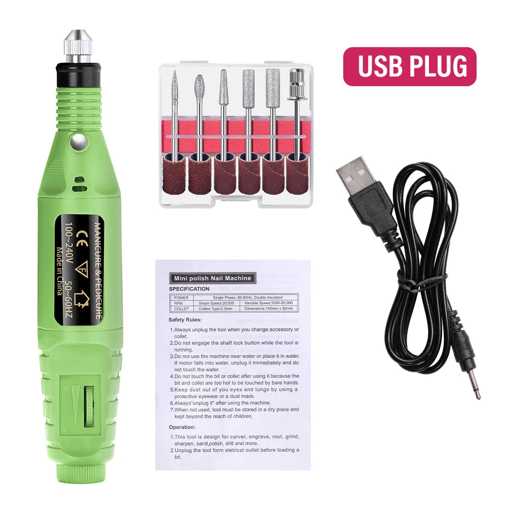 LULAA Portable Electric Nail Drill Machine Set Gel Polish Remover Dead Skin Nail Polishing Tools Kit Sander Nails Accessories