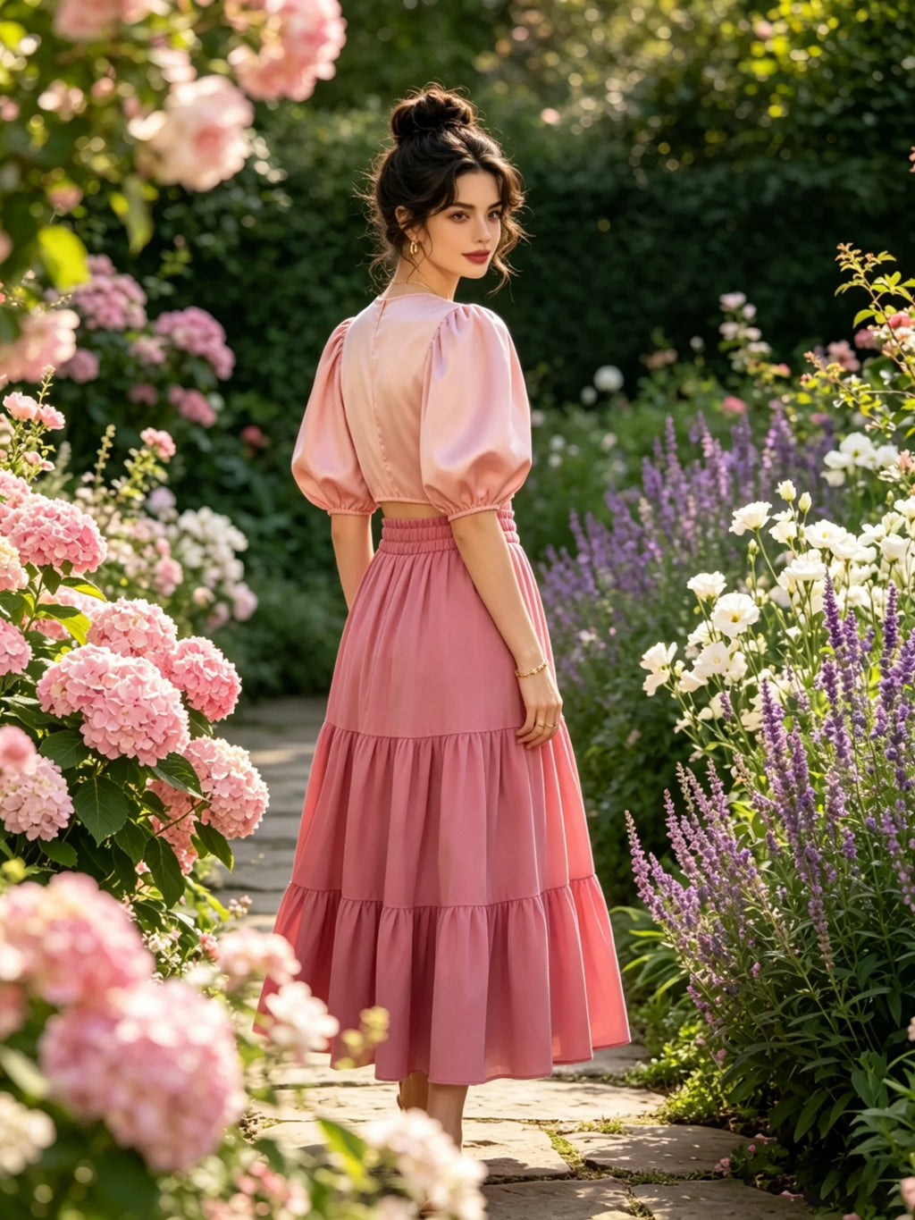 High-Waisted Drawstring A-Line Midi Skirt