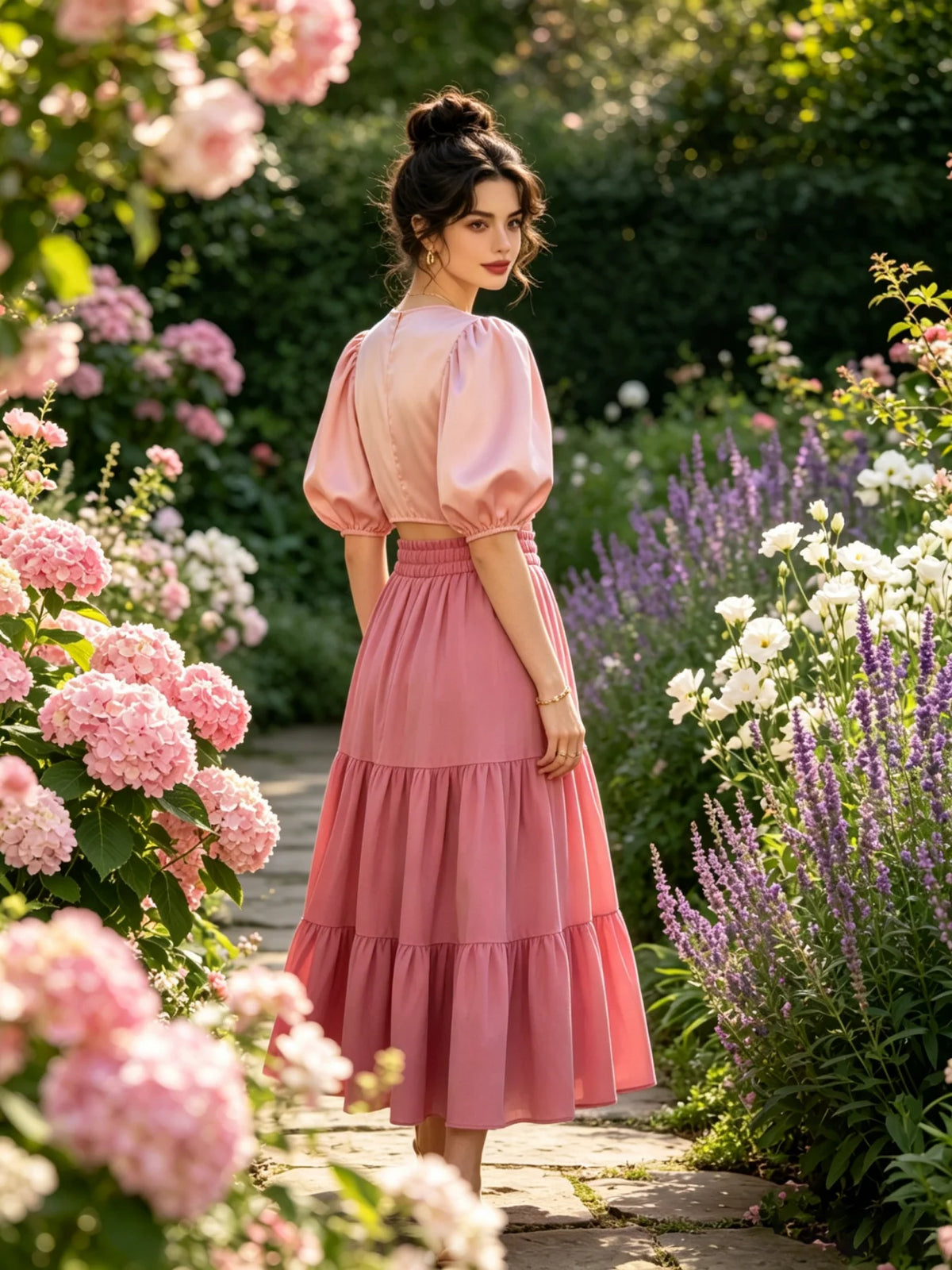 High-Waisted Drawstring A-Line Midi Skirt