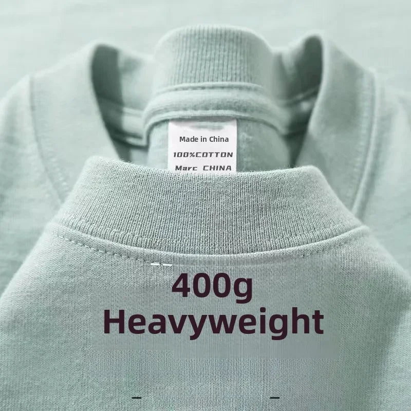 Heavyweight Pure Cotton T-Shirt - Men's Short Sleeve Loose Fit Sky Blue