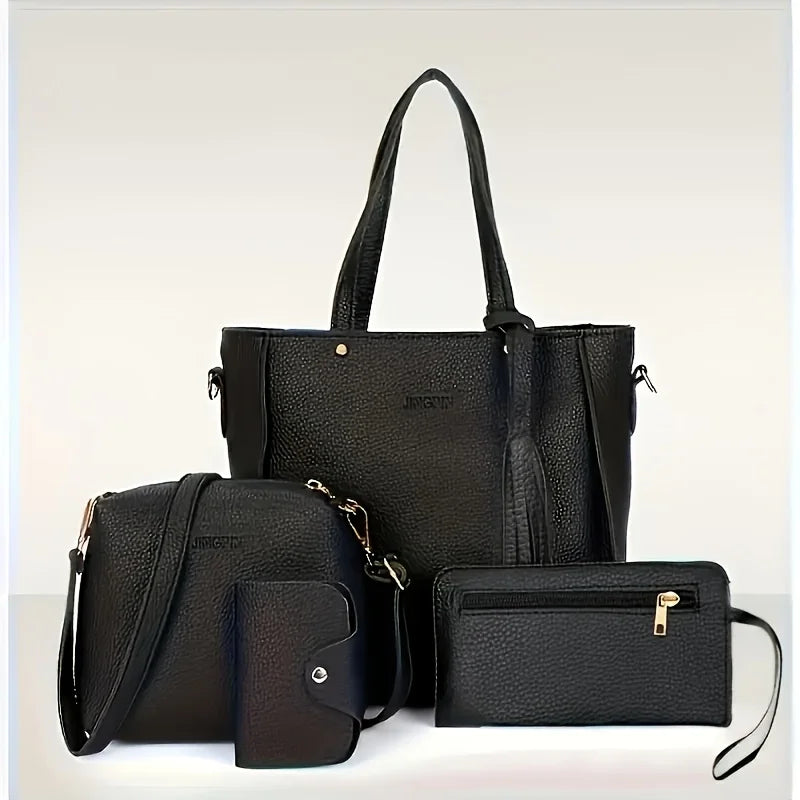 4pcs Elegant Minimalist Women'S Shoulder Bag, Handbag, Crossbody Bag, Women Storage Bag, Holiday Gift, Synthetic, Zipper Closure