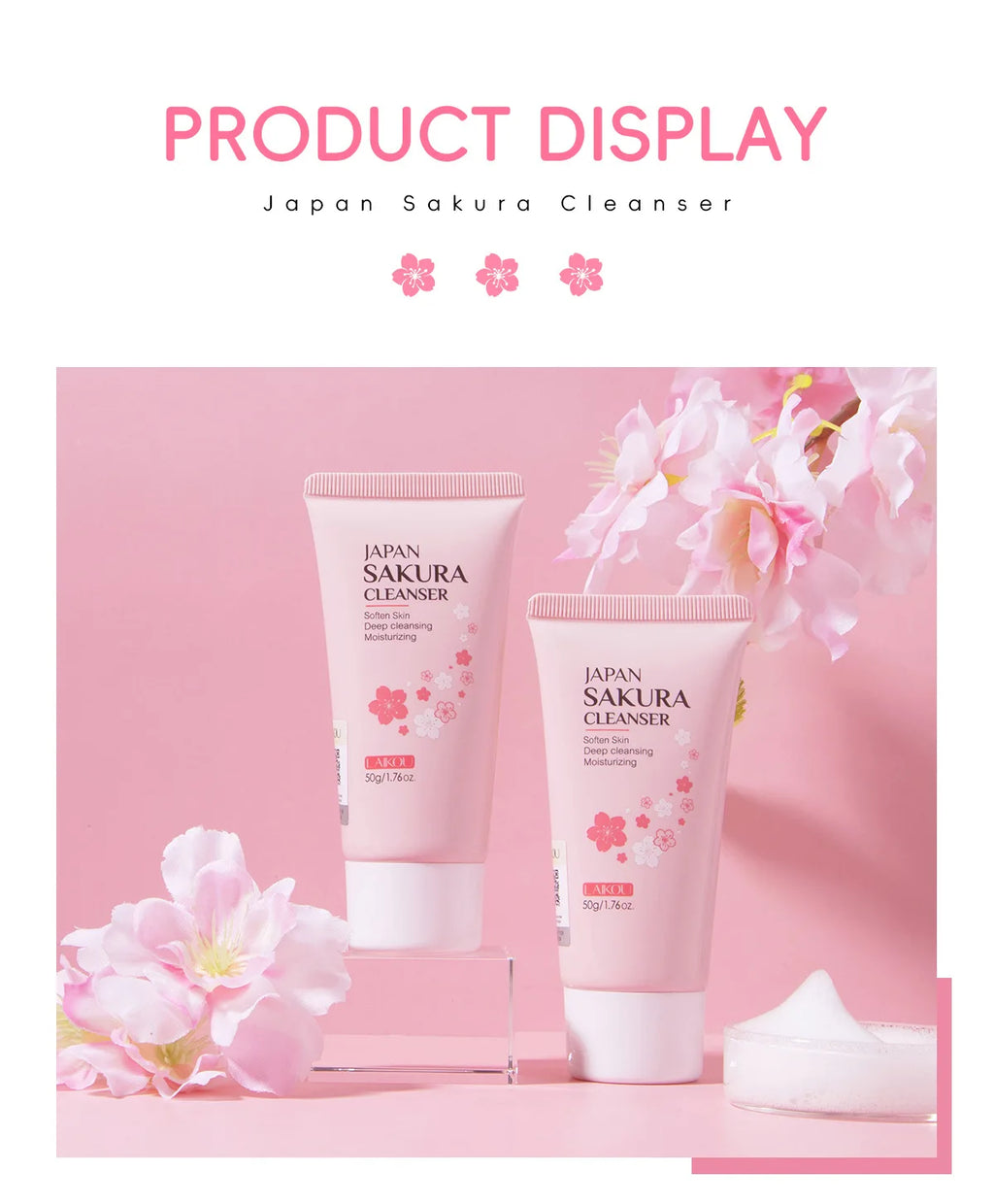 LAIKOU Sakura Facial Cleanser - 50g Gentle Deep Cleaning Face Wash