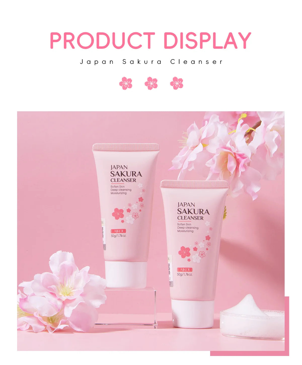 LAIKOU Sakura Facial Cleanser - 50g Gentle Deep Cleaning Face Wash