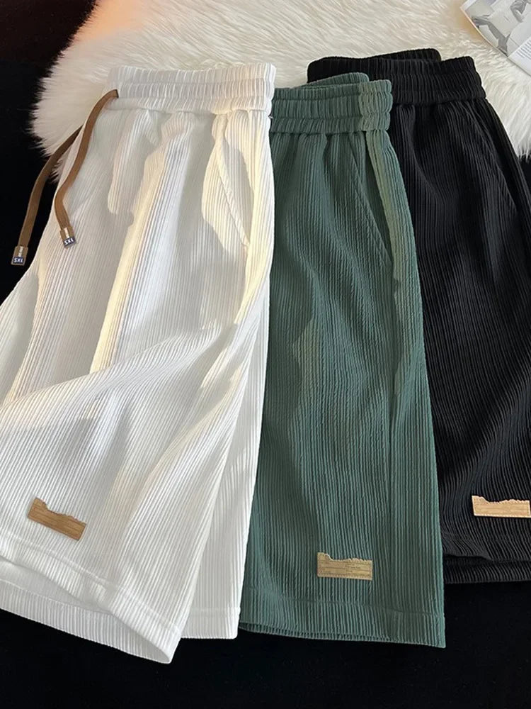 Ice Silk Casual Shorts Unisex Thin American Style Quick Dry Loose Large Size Beach Five-Quarter Pants Summer Lightweight Comfort