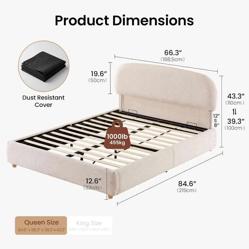 Queen Storage Bed Frame Adjustable Headboard Beige, Customized