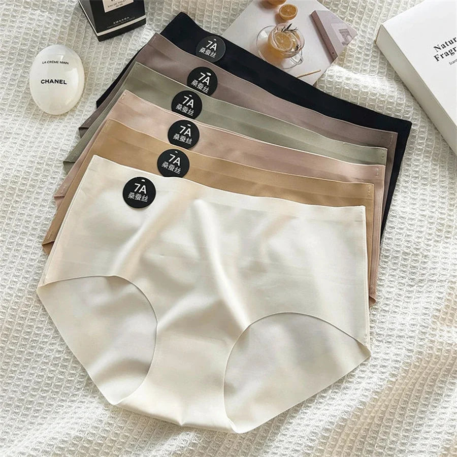 4PCS Seamless Mulberry Silk Underwear Ultral Thin Women's Panties Sexy High Elastic Invisible Briefs Soft Underpants Lingerie
