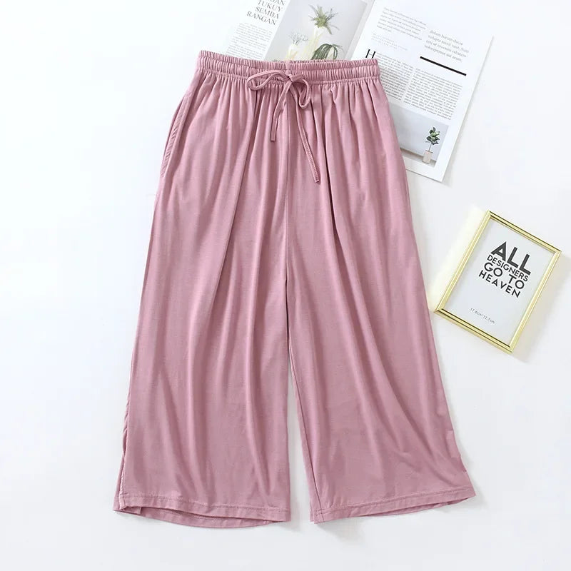 Cloud Cotton Story Women's Modal Cropped Sleep Pants - Wide Leg Thin