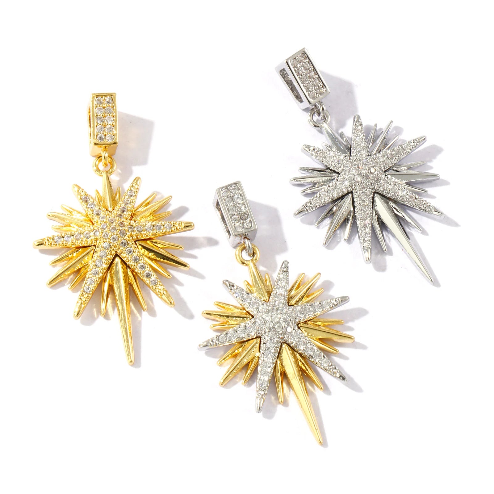 1Pc New Brass Charms Multicolor Galaxy Star Micro Pave Clear Cubic Zirconia Pendant Diy Necklace For Women'S Jewelry 3.6Cm X 2.1Cm