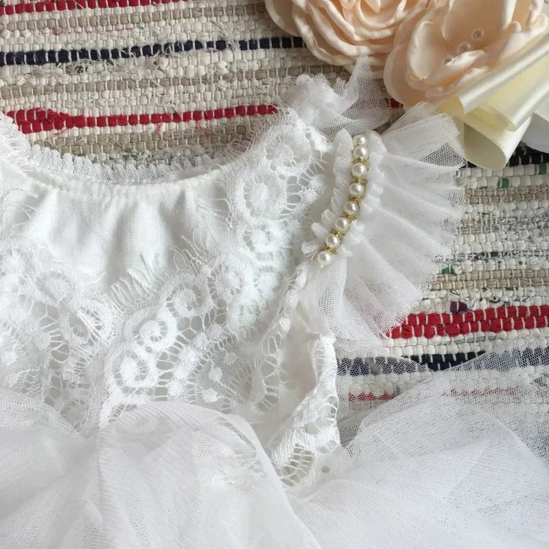 Flower Girl Lace Tulle Dress Elegant Princess Weddings Birthday Party Costumes for 3m To 7y Girls Baptism Festival Ball Gown