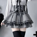 Sweet Kawaii Gothic Lolita Skirt Women Lace Ruffle High Waist Tiered Skirt with Bow Pearl Chain Decor Cute A-line Mini Skirt