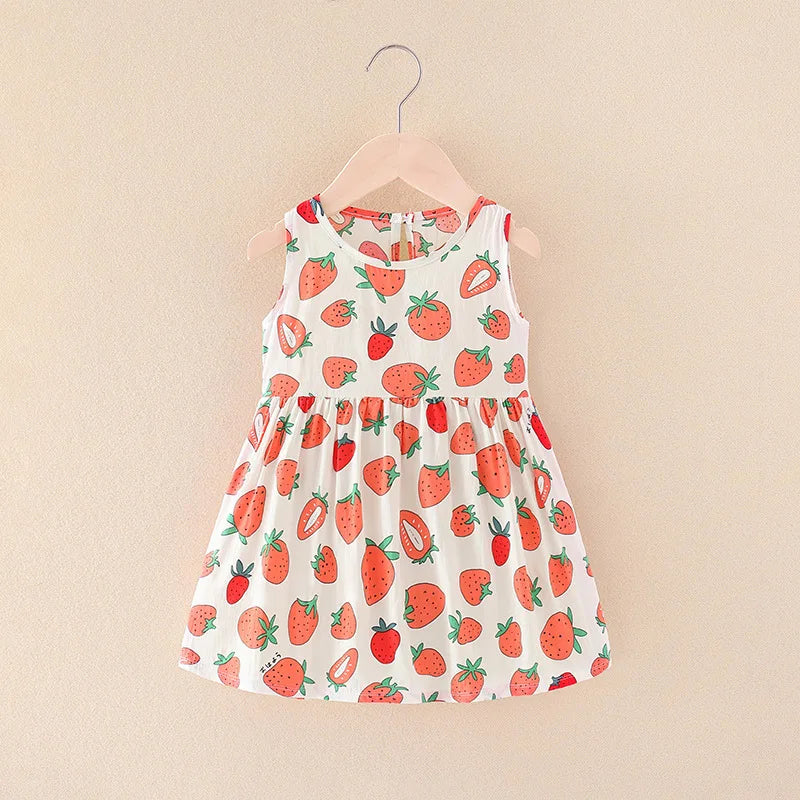 2026 Summer Girls Strapless Dress Baby Poplin Sling Dress Children Floral Pattern Dress Kids Casual Nightdress