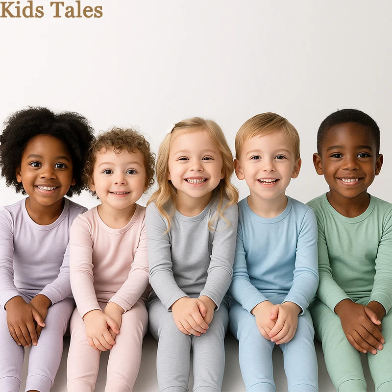 Kids Tales Bamboo Fiber Pajama Set - Breathable Solid Unisex Sleepwear