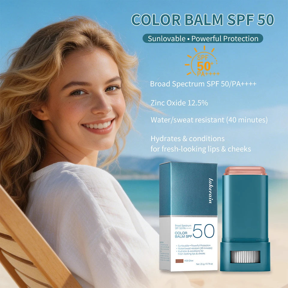 Sunscreen SPF 50 Blush Stick Long-Lasting Waterproof Tinted Blush for Glowing Cheeks Sun Protection & Natural Flush Face Makeup