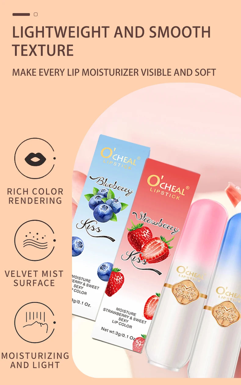OCHEAL Color Changing Lipstick Fruit Lip Balm Moisturizing Waterproof Long Lasting Moisturizing Lip Balm Temperature Changing