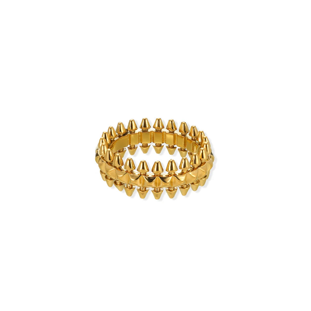 Stainless Steel Ring With Riveted Bullet Design Gold Tone For Women Bold Statement Jewelry Gift For Her