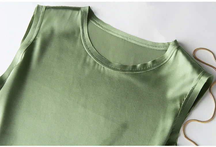 Heavy Silk Women's Sleeveless Top T-shirt Autumn Silk Top Silk Satin Bottom Top Solid Color T-shirts Satin Shirts for Women